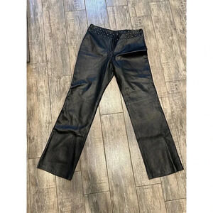 Privilege Paris Women's Black 100% Leather Straight Leg Ankle Pant Size 8